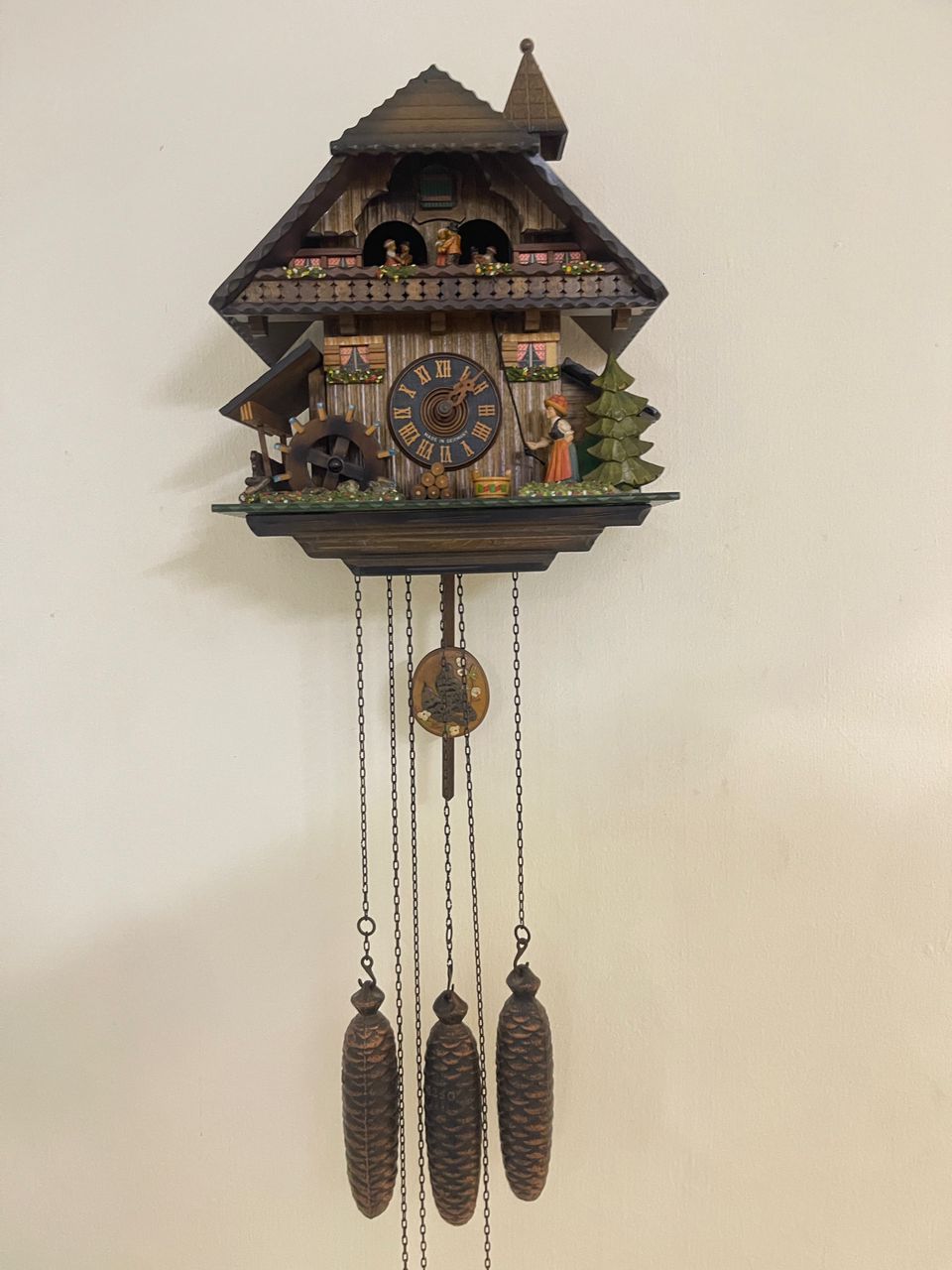 8-Day Musical Bell Ringer Water Wheel Cuckoo Clock